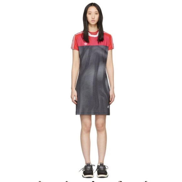 ADIDAS X ALEXANDER WANG Red Black Photocopy Pixelated Mini Dress Shirt Dress XS - Picture 3 of 15